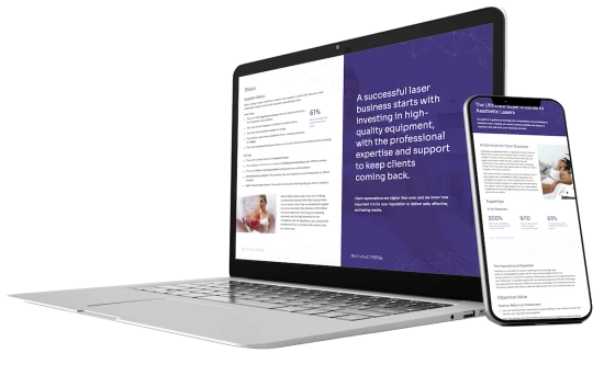 A laptop and phone showing the Skyncare Ultimate Laser Buyer's Guide